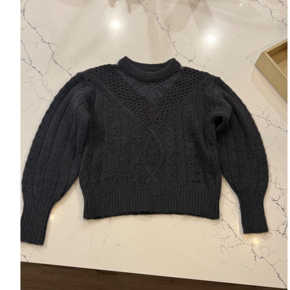 Express Black Lace Pointelle Knit Sweater XS Romantic Dark Academia